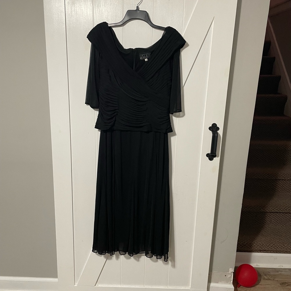 ALEX Evenings Black Ruched Top Dress Size 16